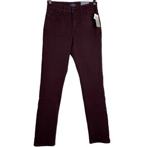 NYDJ Sheri Slim High Rise Straight Leg Stretch Jeans Burgundy Jeans Denim 2